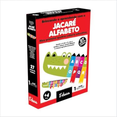 Imagem de Quebra-cabeça Jacaré 27 Peças De Madeira Alfabetização Educativo Pedagógico Mdf Madeira Infantil Didático Alfabetização Brinquedo