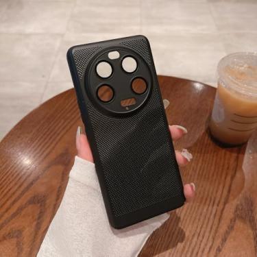 Imagem de Adequado para xiaomi 14 pro capa de telefone móvel dissipação de calor respirável concha de malha oca filme de lente de cobertura completa, preto, para xiaomi 14 pro
