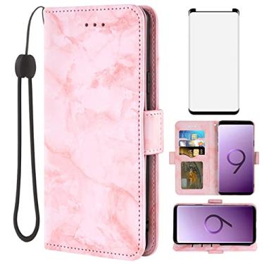 Imagem de Asuwish Compatível com Samsung Galaxy S9 e protetor de tela de vidro temperado, acessórios para celular, compartimento para cartão, suporte, flip fólio, carteira de mármore, capa de telefone para