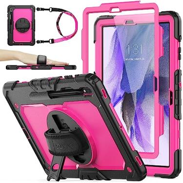 Imagem de SEYMAC stock Capa para Samsung Galaxy Tab S7 FE / S8 Plus 5G 12,4 polegadas com protetor de tela para lápis [alça de mão giratória 360] e suporte, à prova de quedas, rosa/preto