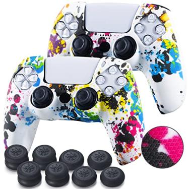 Imagem de YoRHa Película de silicone com textura aderente para controle PS5 x 2 (Graffiti) com 8 empunhaduras de polegar Pro