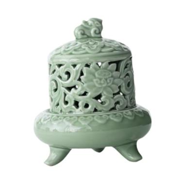 Imagem de Generic Incensário de cerâmica com tampa, ornamento de mesa, elegante suporte de incenso chinês para incenso em espiral, B