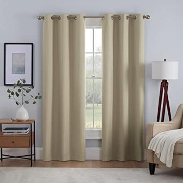 Imagem de ECLIPSE Cortinas de janela Kylie Absolute Zero Blackout Redutor de Ruído com argolas forradas para sala de estar (2 painéis), 94 cm x 213 cm, Tan