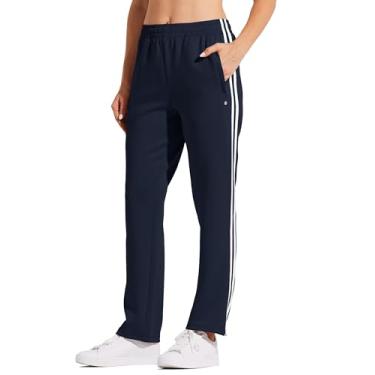 Imagem de Willit Calça feminina de corrida atlética aquecida calça de treino esportiva perna reta com bolsos com zíper azul marinho XGG