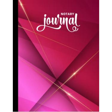 Imagem de Notary Journal: 8.5x11 Large Notarial Logbook/With 200 Numbered Pages - Two Record Logs Per Page / 400 Records/Ledger Book Gift For Signing Agents/Hot Pink 3D Triangle Gold Line - Geometric Art