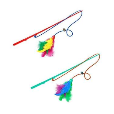 Imagem de Brinquedo Napi Vara Guizo e Penas para Gatos - Cores Sortidas