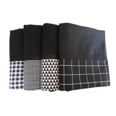 Imagem de kit de pano de prato preto minimalistas 4 unidades modernos. - Marta M