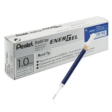 Imagem de Caneta de gel líquido Pentel EnerGel 1.0, ponta de metal, tinta azul, BL60, caixa com 12