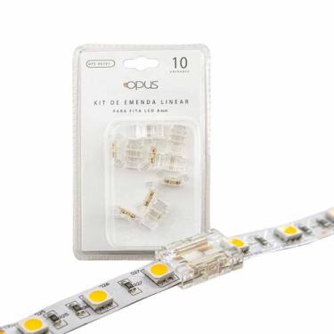 Imagem de Kit Conector Emenda Linear c/ 10 Un p/ Fita LED 8mm 86701 Opus ST3084,