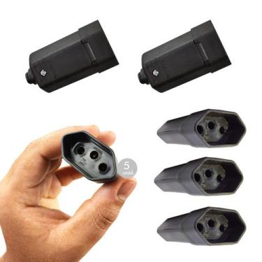 Imagem de Kit 5 Plugues Adaptador Tomada Fêmea Preto Extensão 10a 2P+T - MarGiri