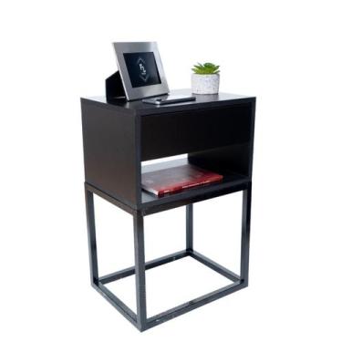 Imagem de Mesa De Cabeceira Industrial Preto 40cm Base Preta  Enviamos Montado -