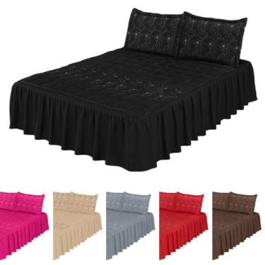 Imagem de Cobre leito de casal padrao percal colcha face bordada foral retro c 2