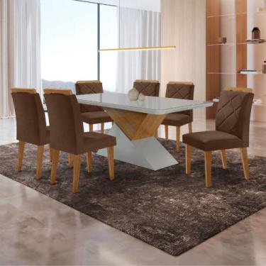 Imagem de Mesa para Sala de Jantar Aster 180cm MDF Canto Copo com Vidro e 6 Cade