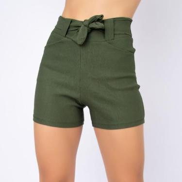 Imagem de Short Bengaline Feminino Com Laço Roupa Casual - WLS Modas, M, Verde, 
