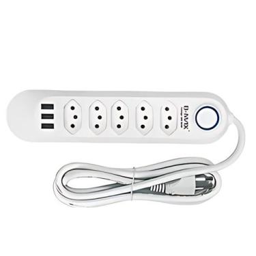 Imagem de Régua Extensão 5 Tomadas Cabo 2 Metros com 3 Entradas USB - B-Max