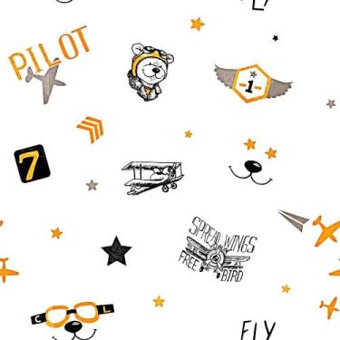 Imagem de Papel de Parede Infantil Aviões Cinza/Amarelo Fofura Baby FF4031-