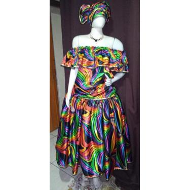 Imagem de Conjunto 3pçs Pomba Gira Cigana Saia Estampada Umbanda Candomble Roupa