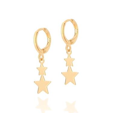 Imagem de Brinco argolas com estrelas banhado a ouro 18k/526730 - Rommanel, Dour