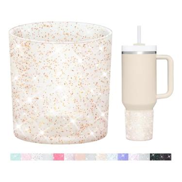 Imagem de WUQID Bota de silicone superior com glitter compatível com Stanley Quencher H2.0 1,134 g 850.5 g 590.0 g e IceFlow Flip 850.5 g 567.0 g, copo antiderrapante capa de manga inferior