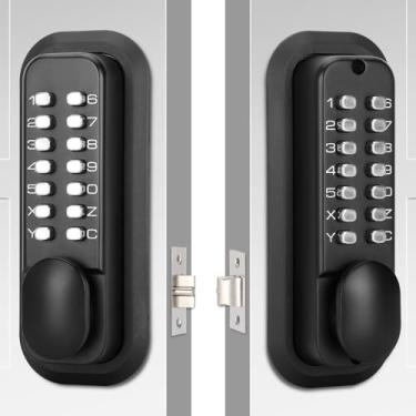 Imagem de Fechadura de porta dupla face, fechadura de portão externo com teclado à prova d'água e à prova de sol, bloqueio de portão sem chave, fechadura mecânica (preto)
