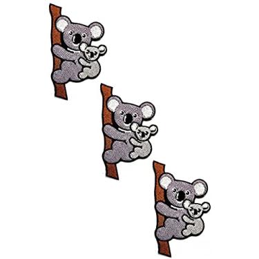 Imagem de Conjunto de 3 peças HHO Patch de coala, remendo de coala, urso fofo, animais do zoológico da Austrália, desenho animado infantil, bordado a ferro na costura, remendos para camiseta, jeans, mochilas,