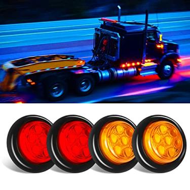 Imagem de FABOOD F Pacote com 4, selado, à prova d'água, redondo, 5 cm, vermelho âmbar, 7 luzes de sinalização de sinalização, luz traseira com ilhós de borracha, montagem embutida para trailer, caminhão,