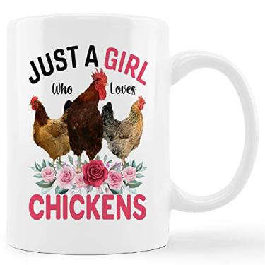 Imagem de kunlisa Caneca de cerâmica Just A Girl Who Loves Chickens - Caneca de café com leite e chá de 325 ml, caneca floral de galinha de galinha, presentes para amantes de frango, presentes para meninas de