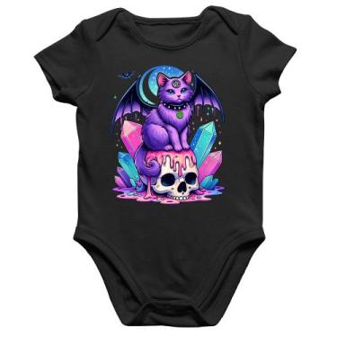 Imagem de Body Bebê Algodão Gato Gótico Arte - Foca na Moda, Preto, G