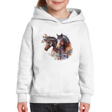 Imagem de Moletom Infantil Casal de cavalos e flores - Foca na Moda, Branco, 4