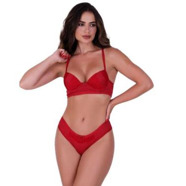 Imagem de Conjunto de Lingerie com Bojo Tecido Canelado com Detalhe em Renda Nad