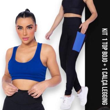 Imagem de Kit conjunto TOP ALÇA MÉDIA bojo + CALÇA LEGGING BOLSOS Feminino Acade