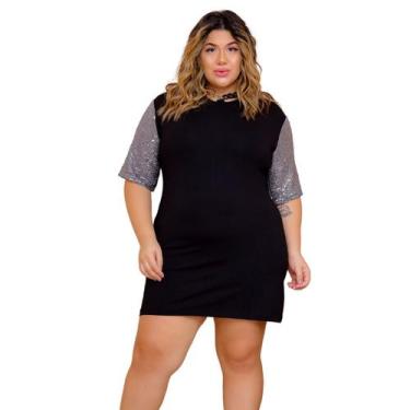Imagem de Vestido Branco Plus Size  Feminino Paetê Curto Brilhante Luxo Modinha 