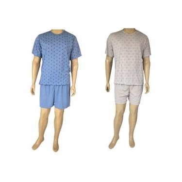 Imagem de Kit Com 2 Pijamas Verão Masculino Adulto Estampado - Oliver Jeans, Azu
