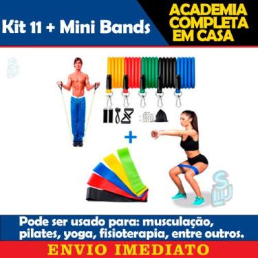 Imagem de Kit 11 Peças + 5 Mini Bands Malhar em Casa Treino Exercícios Físicos A