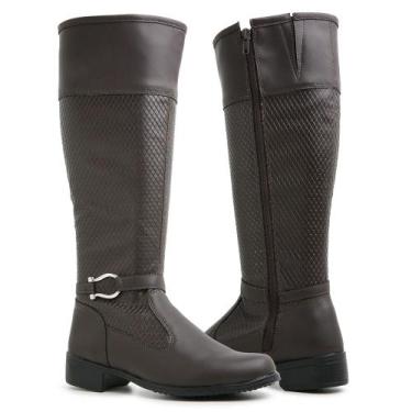 Imagem de Bota Montaria Feminina Cano Longo Salto Baixo Com Ziper Lateral Bico R