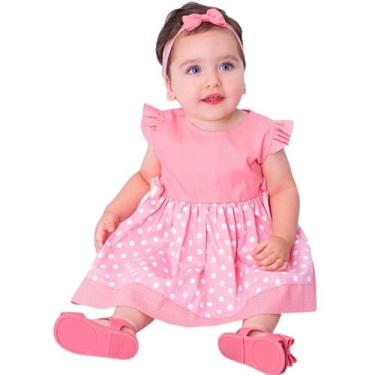 Imagem de Vestido de Bebê Roupa Menina Infantil Com Tiara 100% Algodão - Minnie 
