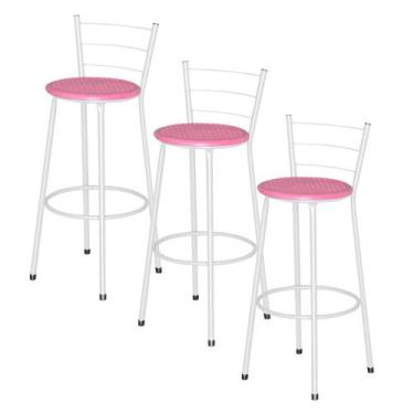 Imagem de 3 Banquetas Alta Epoxi Branca Cristal - Laumar, Fúcsia