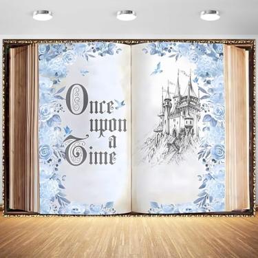 Imagem de 4,6 x 3 m, Once Upon a Time, livro de castelo de fadas, flores azuis, fundo fotográfico, princesa, aniversário, chá de bebê, banner, decoração, suprimentos, adereços de cabine de fotos