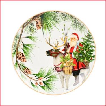 Imagem de Prato de sobremesa papai noel em cerâmica - 19cm - Tok da Casa