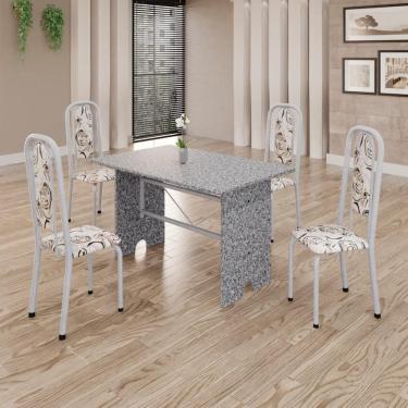 Imagem de Conjunto de Mesa Tubular 4 Cadeiras 120x75cm Mart Perola com Tampo em Granito Ocre Letícia 070 - Tudo de Móveis