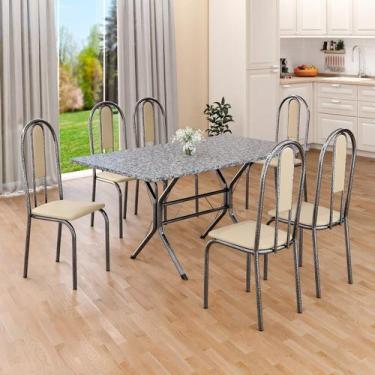 Imagem de Conjunto Sala de Jantar Mesa Retangular 140x75cm Tampo Granito Ocre 6 