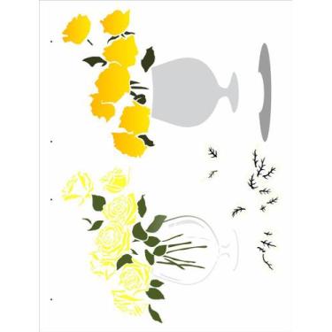Imagem de Stencil Pintura Vaso Flores Rosas 2991 32x42 Opa