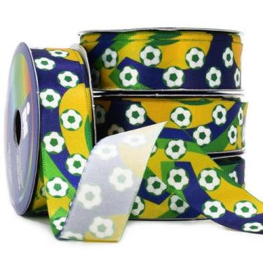 Imagem de Fita de Cetim Brasil Bola de Futebol nº 5 22mm Cor 02 - 10 metros - Na