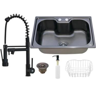 Imagem de Kit Cuba Cozinha Gourmet Aço Inox C/ Torneira Extensor Preta - Holtter