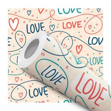 Imagem de Papel De Parede Adesivo Lavável Infantil Love Linhas Bege Azul Colorid