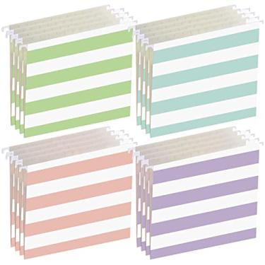 Imagem de Pacote com 24 pastas de arquivo suspensas 1/5 de aba ajustável, pastas reforçadas listradas, organizadoras de arquivos e suporte de pastas internas para organização de papel de escritório em casa, 30