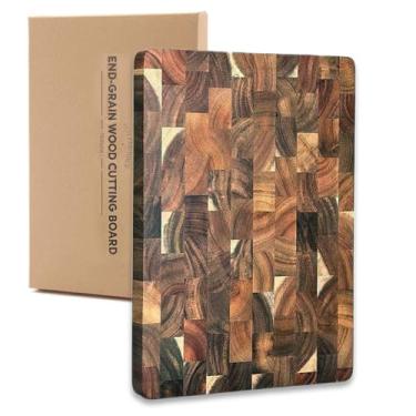 Imagem de Tábua de cortar grãos finais, tábua de cortar madeira reversível de 34 x 23,9 cm, bloco de açougueiro para cozinha, tábua de servir multiuso com alça fácil de segurar para queijo e charcutaria