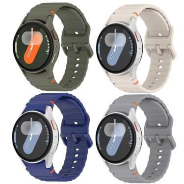 Imagem de Pulseira esportiva compatível com Samsung Galaxy Watch 7 de 40 mm e 44 mm, pulseira de silicone macio para Galaxy Watch FE de 40 mm/Galaxy Watch 6/6 Classic 5 4 de 40 mm e 44 mm (Starlight + azul