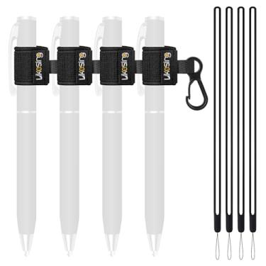 Imagem de Likesing Suporte de caneta portátil para cordão, conjunto de 4 suportes elásticos para lápis com clipe de cinto para enfermeiros, professores, garçons, carpinteiros para prancheta, caderno, escritório