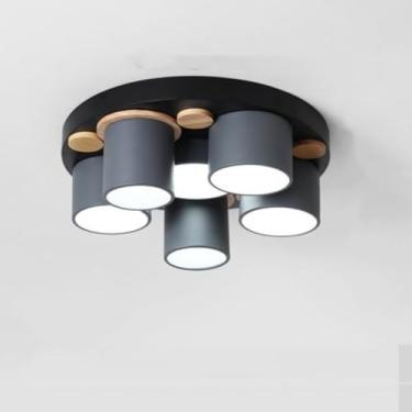 Imagem de DKRCPFNT Lustre Sputnik nórdico exclusivo redondo de LED moderno acabamento cromado metal luminária vintage decoração de madeira para cozinha sala de estar corredor